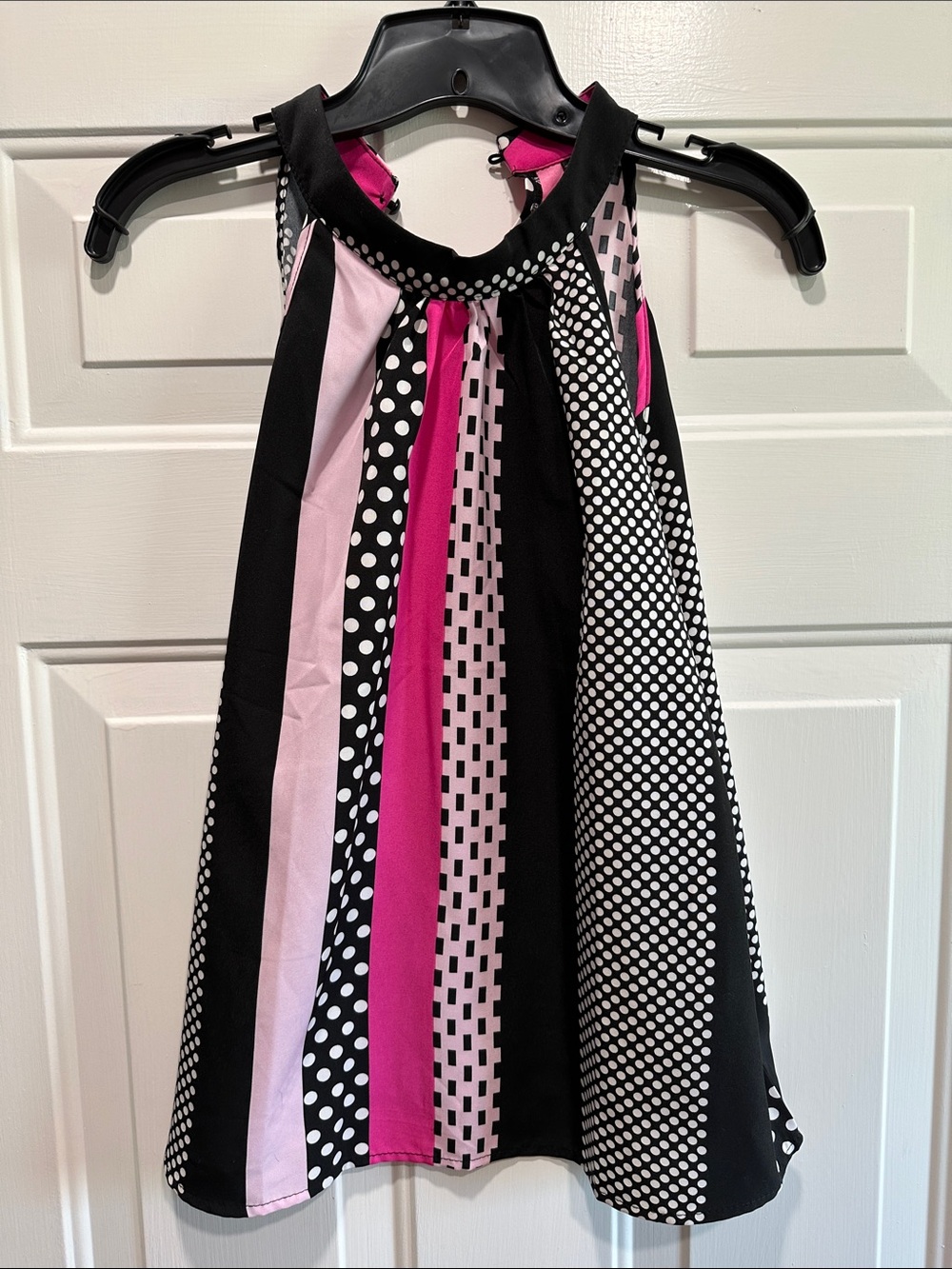 SHEIN Black, Hot Pink & Light Pink Patterned Halter Top